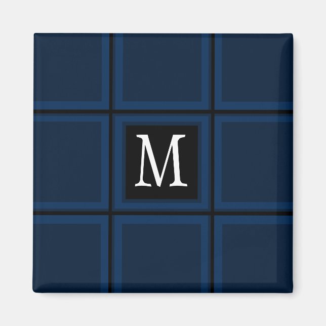 Dark Navy Blue Custom Single Initial Striped Magnet (Front)