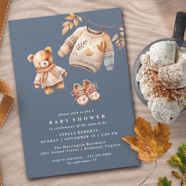 Dark Navy Blue | Cute Modern Boho Fall Baby Shower Invitation (Creator Uploaded)