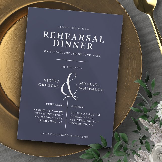Dark Navy Blue | Elegant Classic Rehearsal Dinner Invitation (Creator Uploaded)