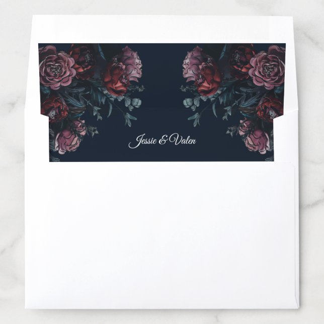 Dark Navy Blue Floral Elegant Wedding Maroon Mauve Envelope Liner (In Envelope)