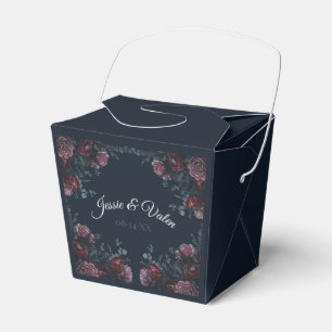 Dark Navy Blue Floral Elegant Wedding Maroon Mauve Favor Boxes