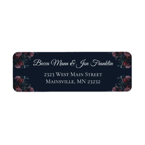 Dark Navy Blue Floral Elegant Wedding Maroon Mauve Label