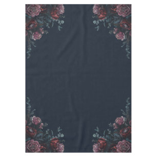 Dark Navy Blue Floral Elegant Wedding Maroon Mauve Tablecloth