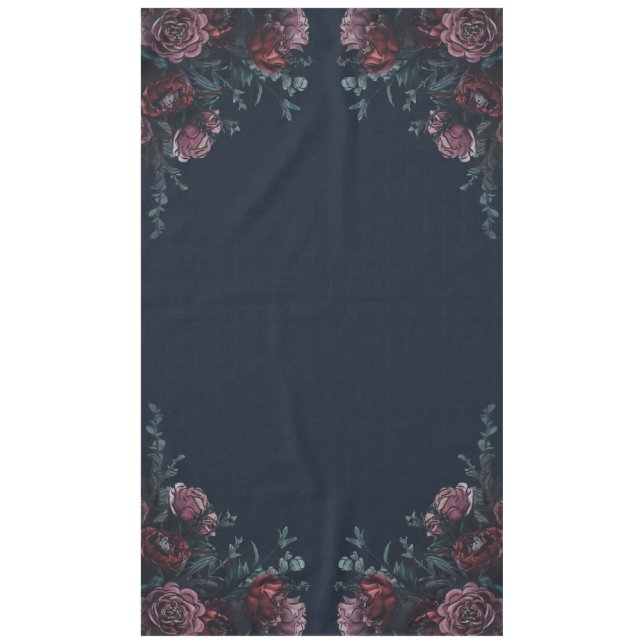 Dark Navy Blue Floral Elegant Wedding Maroon Mauve Tablecloth (Front)