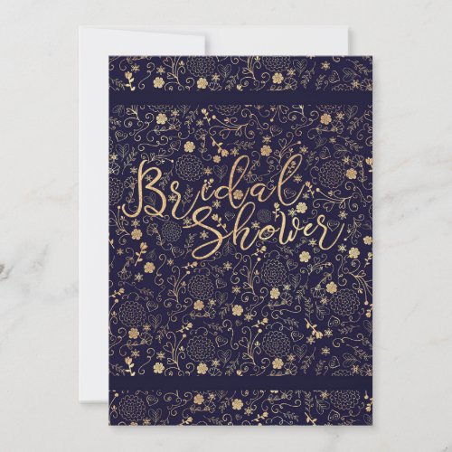 Dark Navy Blue  Gold Elegant Bridal Shower Invitation