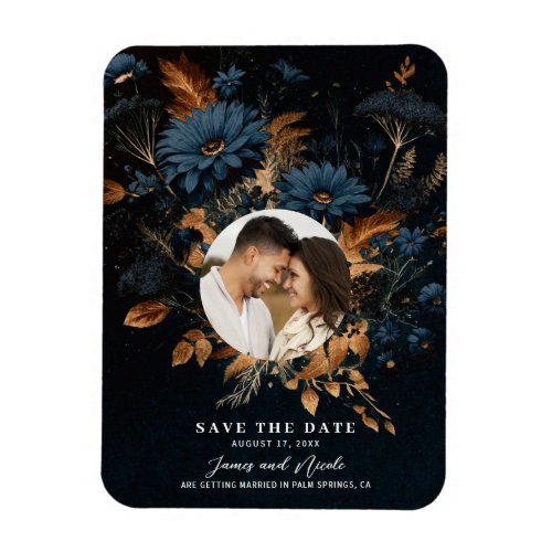 Dark Navy Blue Gold Rustic Glam Boho Save the Date Magnet