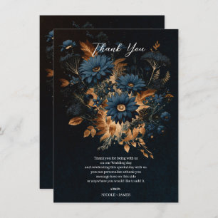 Dark Navy Blue & Gold Rustic Glam Boho Wedding Invitation