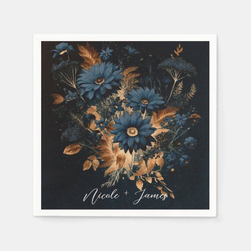 Dark Navy Blue  Gold Rustic Glam Boho Wedding  Napkins