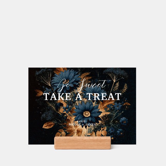 Dark Navy Blue Gold Rustic Glam Boho Wedding Sign Holder (Woodblock)