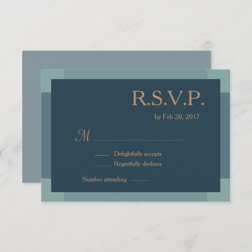 Dark navy blue gold turquoise modern wedding RSVP Invitation
