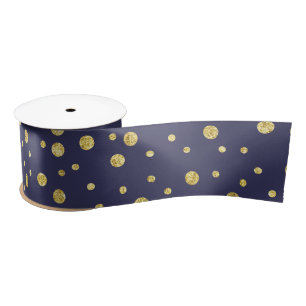 Dark Navy Blue Golden Chic Dots Pattern Ribbon