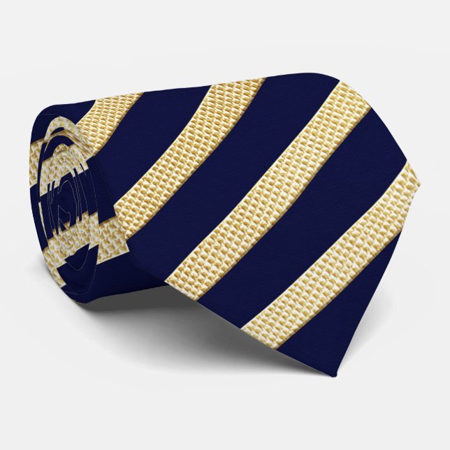 Dark Navy Blue & GoldTeture Neck Tie (Rolled)