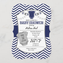 Dark Navy Blue Gray Chevron Baby Shower Invitation