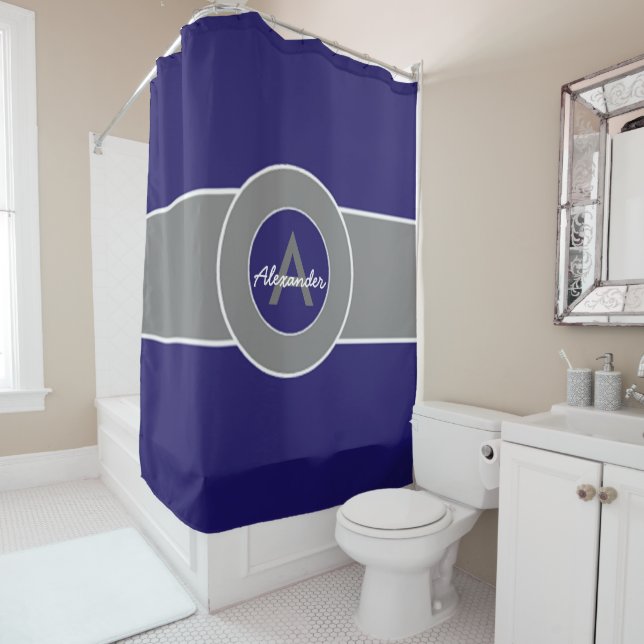 Dark Navy Blue Gray Shower Curtain (In Situ)