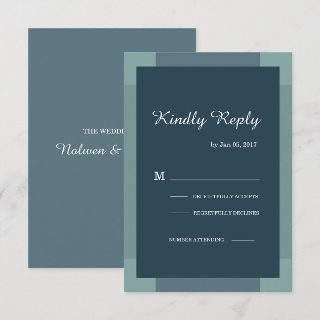 Dark navy blue green turquoise modern wedding rsvp invitation (Front/Back)