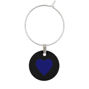 Dark Navy Blue Heart Wine Glass Charm