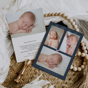 Dark Navy Blue Hello Baby Birth Announcement Card