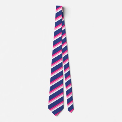 Dark Navy Blue Hot Pink White Diagonal Stripe Mens Neck Tie