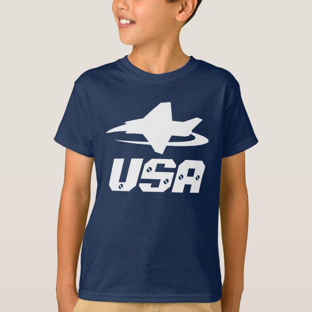 Dark navy blue jet fighter aircraft shirt for kids (Front)