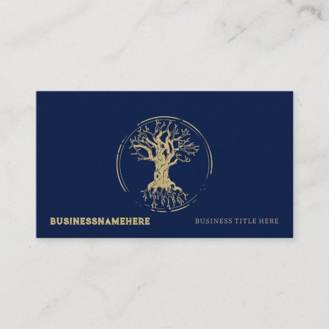 Dark Navy Blue Life Tree Business Card (Front)