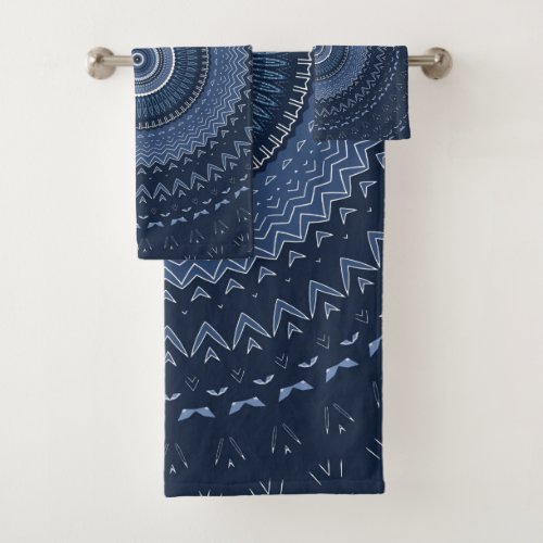 Dark Navy Blue Mandala  Bath Towel Set