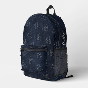 Dark Navy Blue Modern Geometric Pattern Add Name Printed Backpack