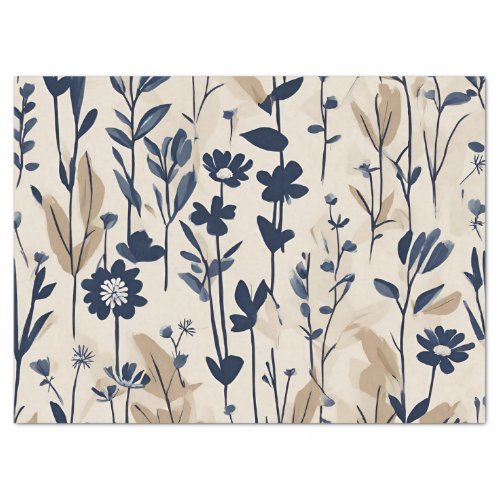 Dark Navy Blue Modern Groovy Daisy Flowers Tissue Paper