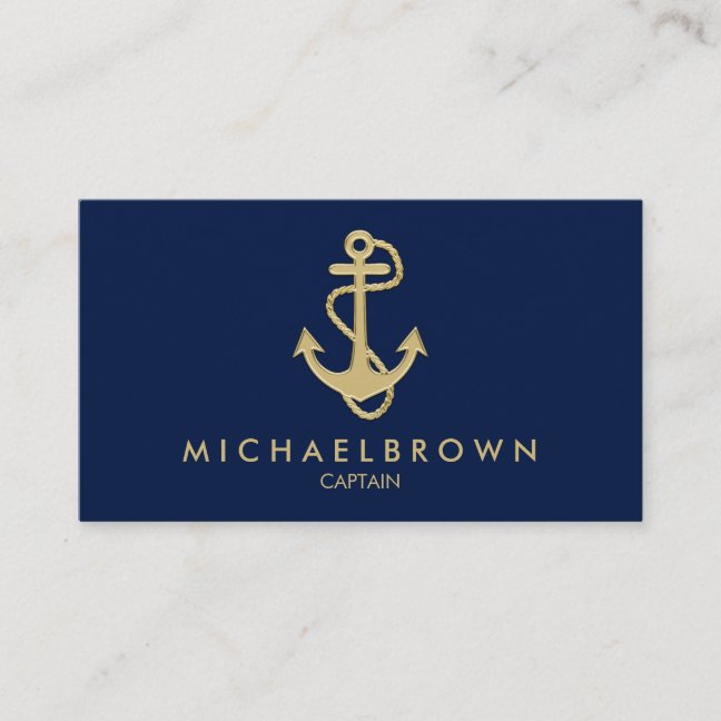Dark Navy Blue Nautical Anchor Business Card