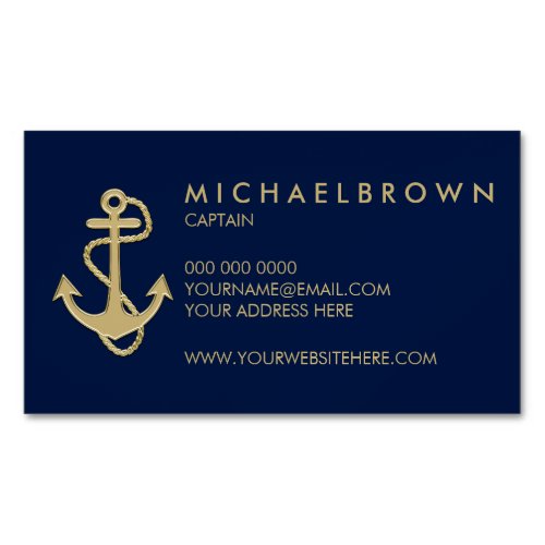 Dark Navy Blue Nautical Anchor Simple Business Card Magnet