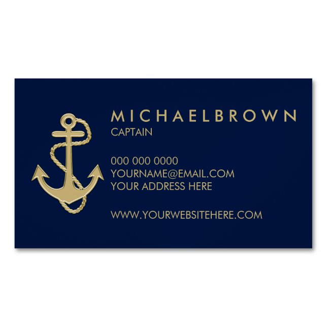 Dark Navy Blue Nautical Anchor Simple Business Card Magnet (Front)