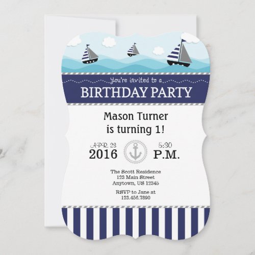 Dark Navy Blue Nautical Birthday Invitation