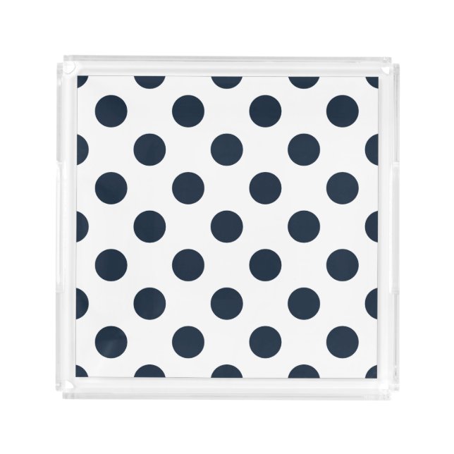 Dark navy blue polka dots acrylic tray (Front)