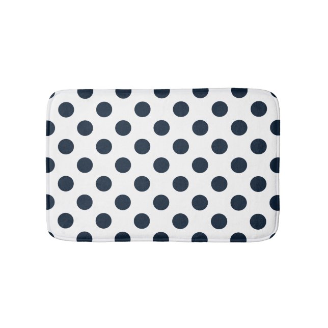 Dark navy blue polka dots bathroom mat (Front)
