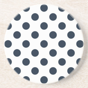 Dark navy blue polka dots drink coaster