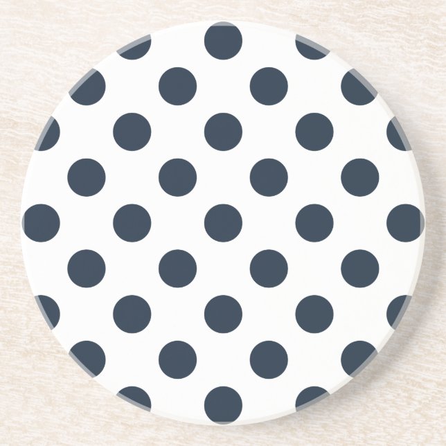 Dark navy blue polka dots drink coaster (Front)