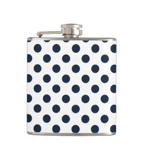 Dark navy blue polka dots flask