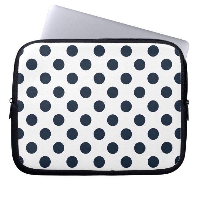 Dark navy blue polka dots laptop sleeve (Front)