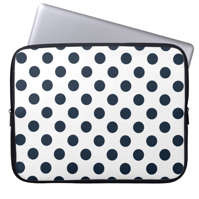 Dark navy blue polka dots laptop sleeve (Front)