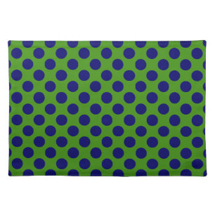 Dark Navy Blue Polka Dots on Green Cloth Placemat