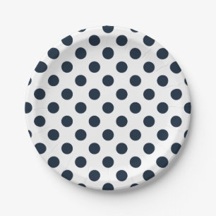 Dark navy blue polka dots paper plates