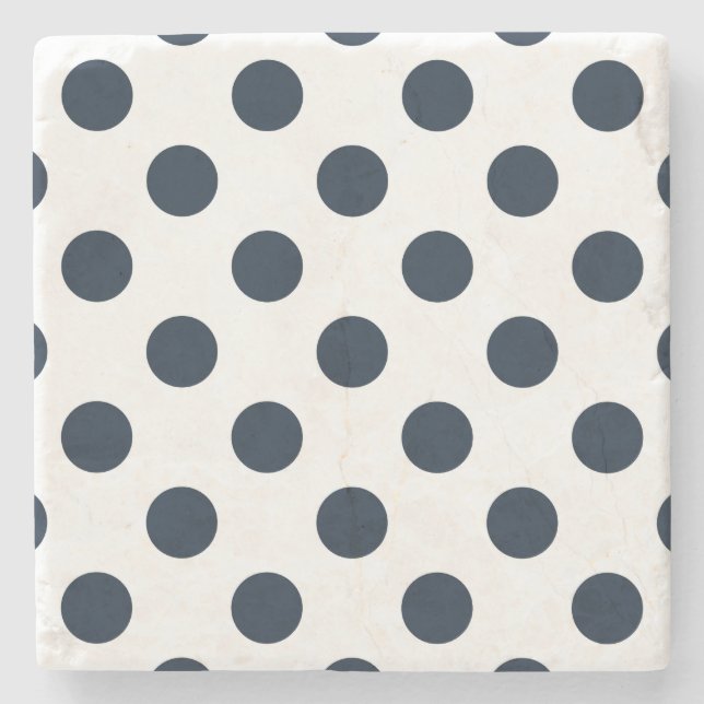 Dark navy blue polka dots stone coaster (Front)