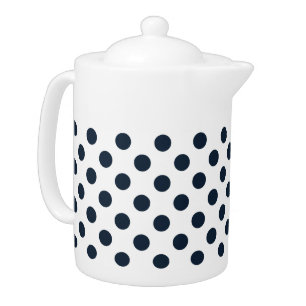 Dark navy blue polka dots teapot