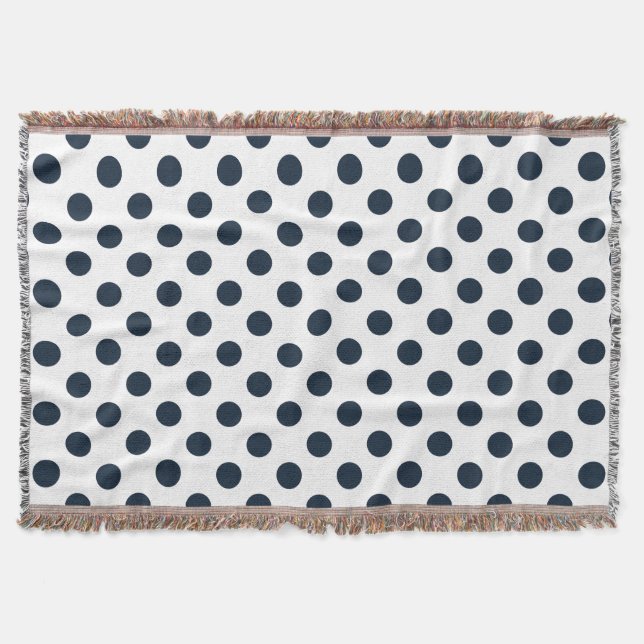 Dark navy blue polka dots throw blanket (Front)