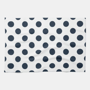 Dark navy blue polka dots towel