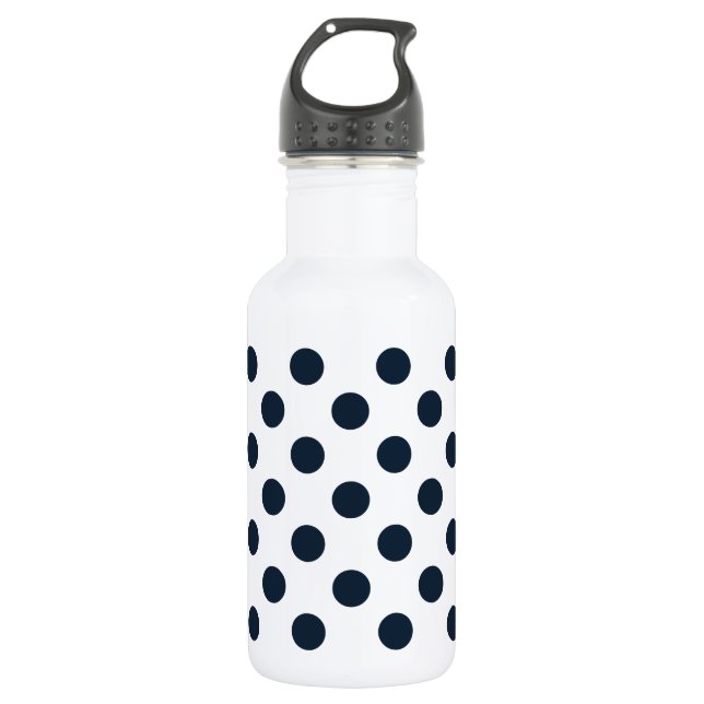 Dark navy blue polka dots water bottle (Front)