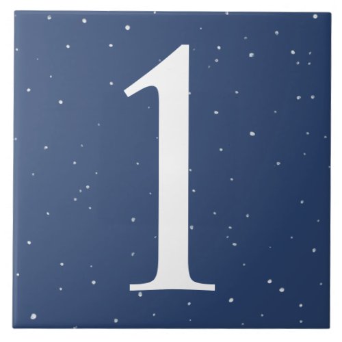 Dark Navy Blue Star Starry Night House Number1 One Ceramic Tile