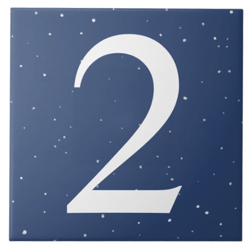 Dark Navy Blue Starry Night House Number 2 Two Ceramic Tile