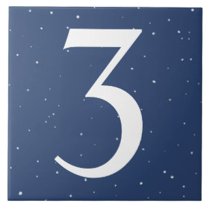Dark Navy Blue Starry Night House Number 3 Three Ceramic Tile