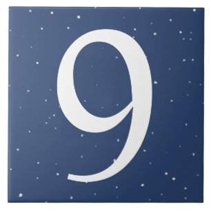 Dark Navy Blue Starry Night House Number 9 Nine Ceramic Tile