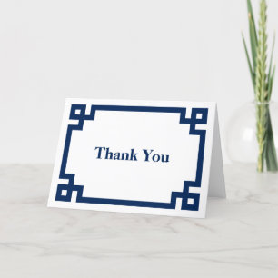 Dark Navy Blue Thick Greek Key Border Letterpress Thank You Card